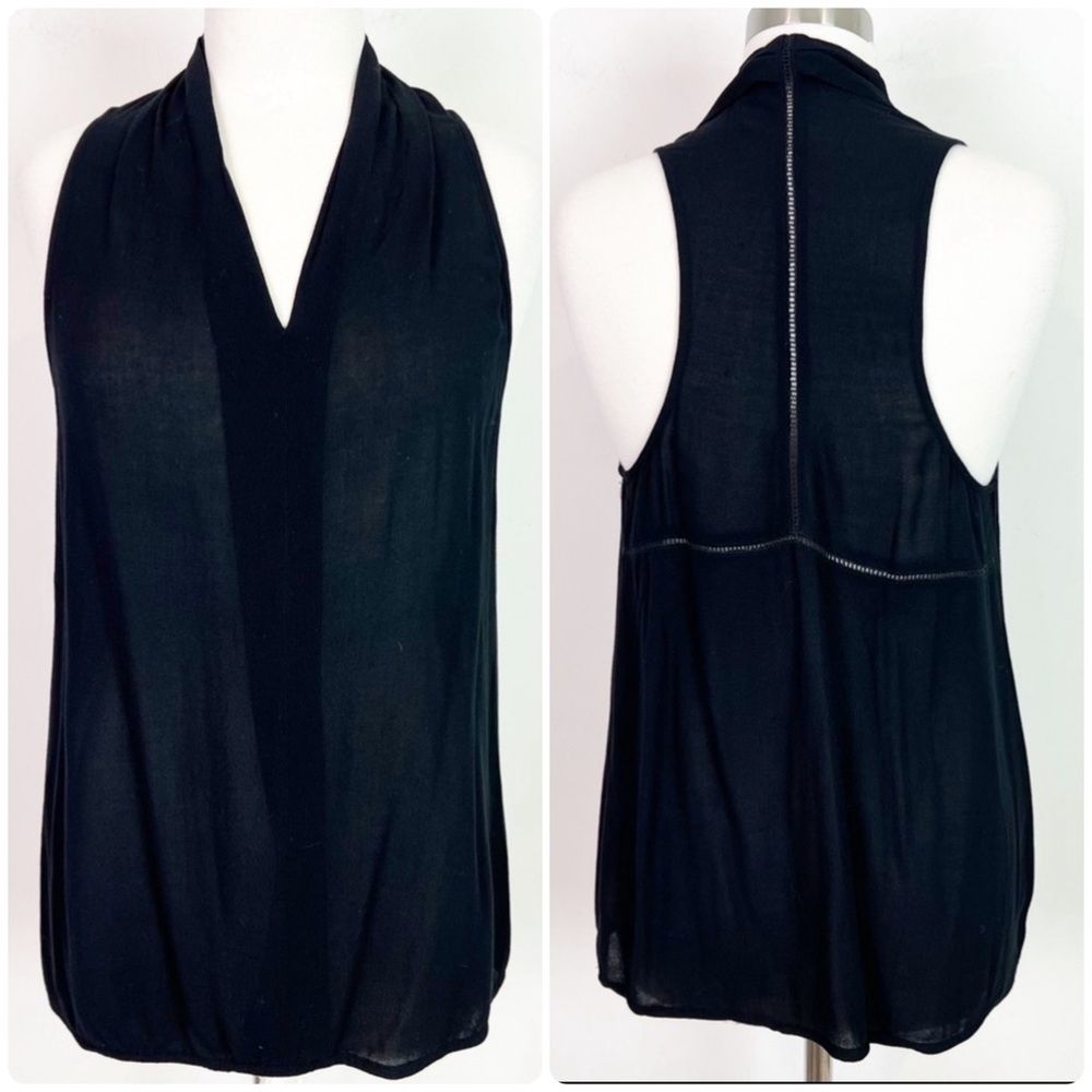 ELLA MOSS BLACK RACER BACK SLEEVELESS V-NECK TANK BLOUSE WOMENS SZ SMALL